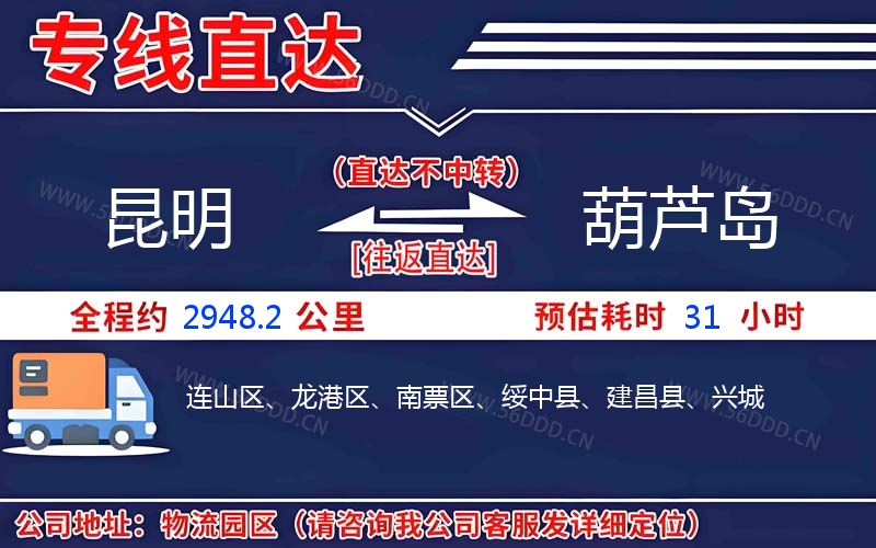 昆明到葫芦岛物流公司